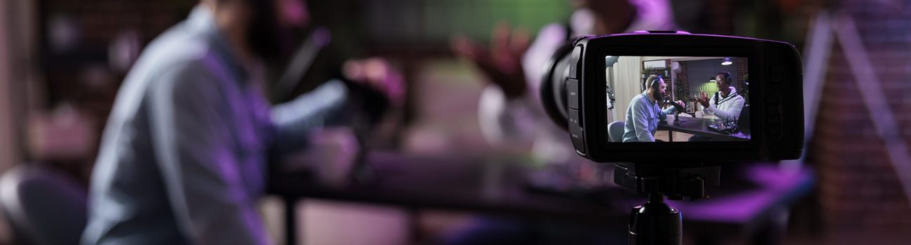 Multiethnic team of people meeting to broadcast internet podcast
